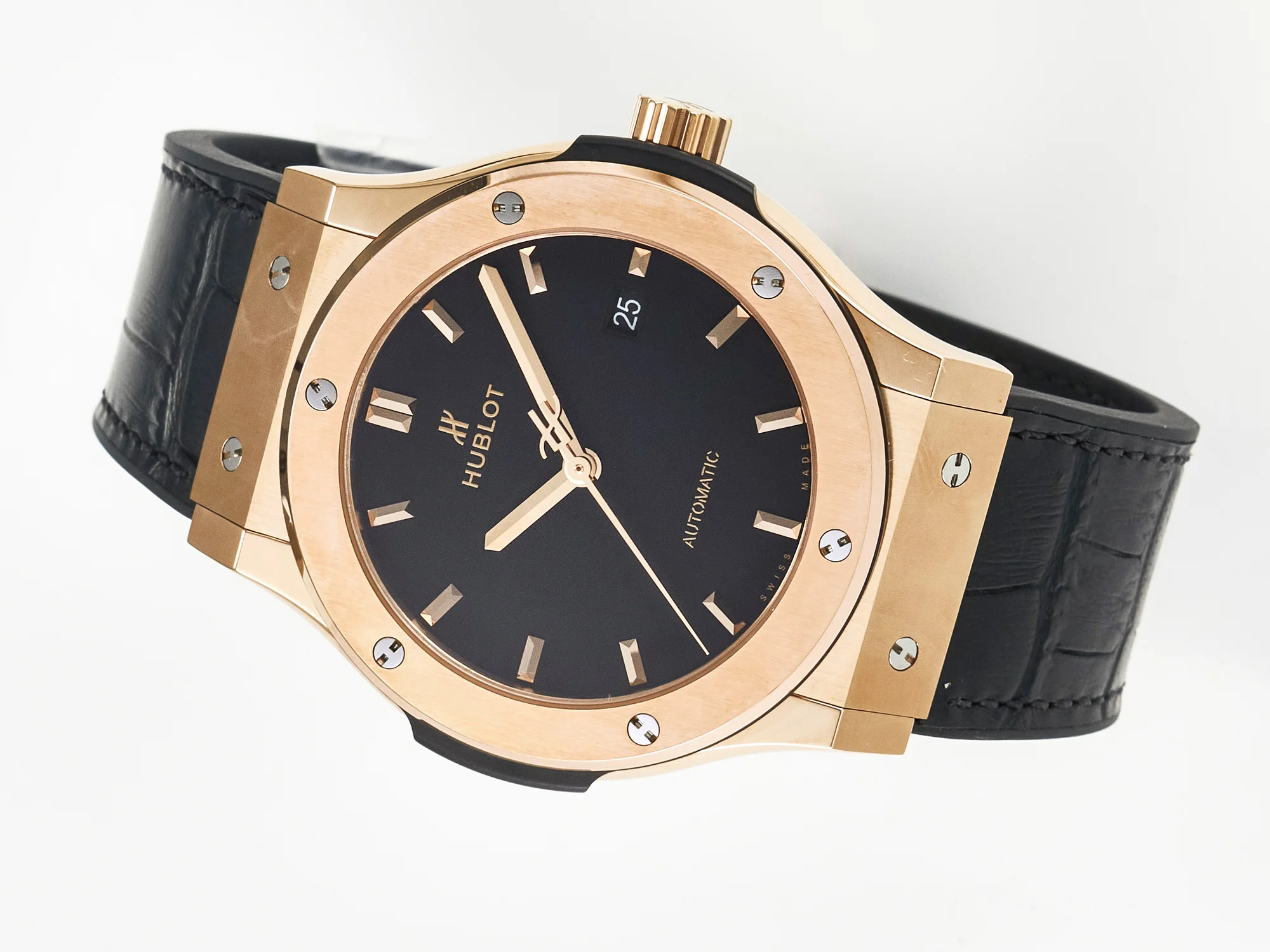 Classic Fusion 42mm RG JJF 1:1 Best Edition Black Dial on Black Gummy Leather Strap