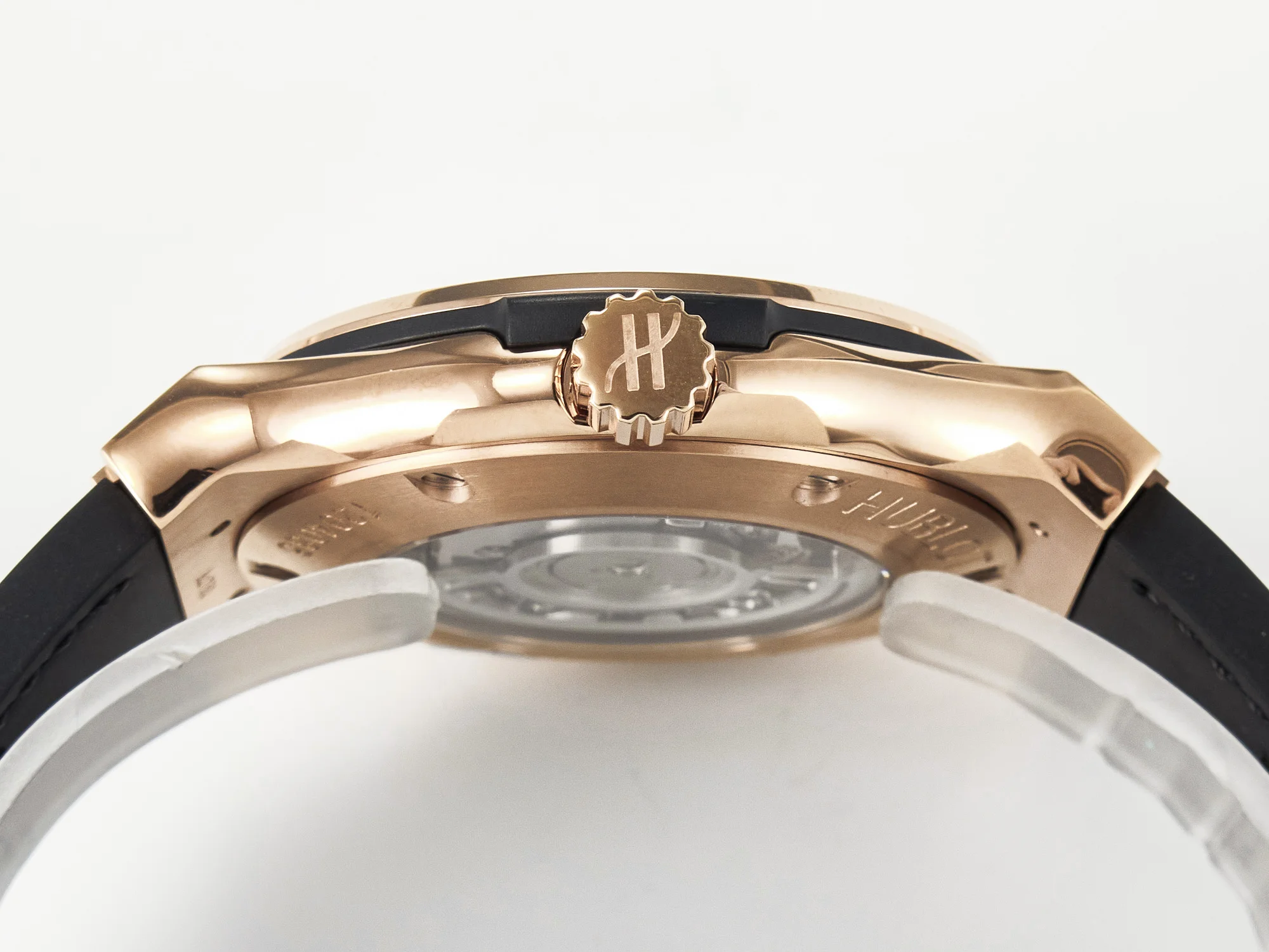 Classic Fusion 42mm RG JJF 1:1 Best Edition Black Dial on Black Gummy Leather Strap