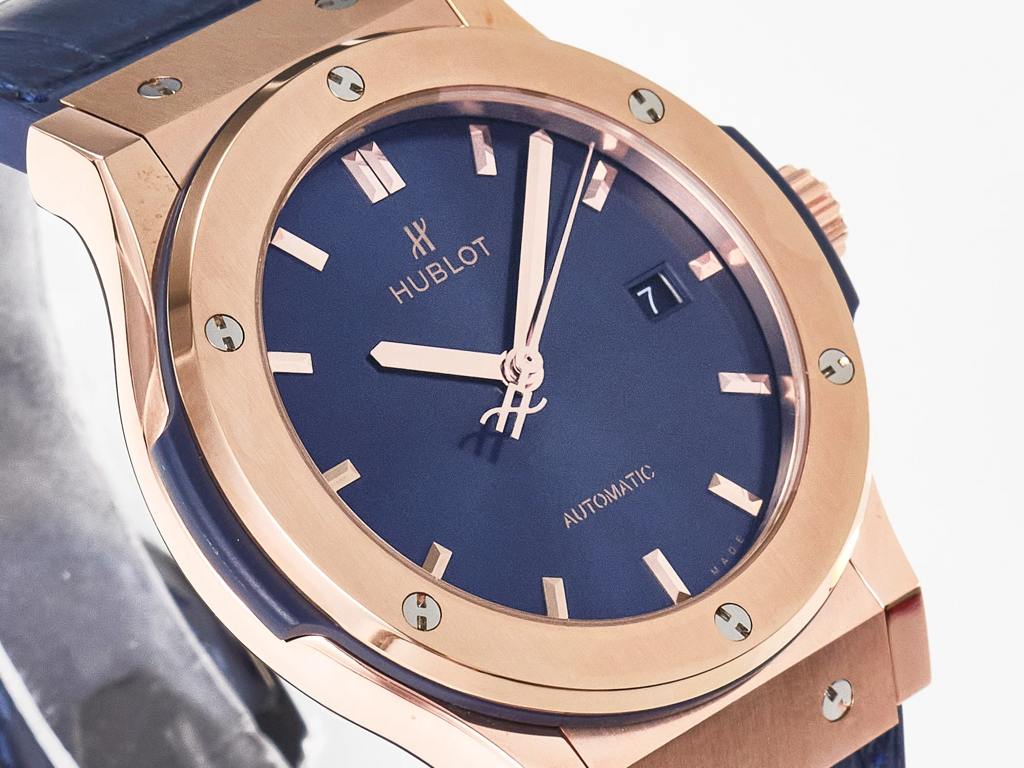 Classic Fusion 42mm RG JJF 1:1 Best Edition Blue Dial on Blue Gummy Leather Strap