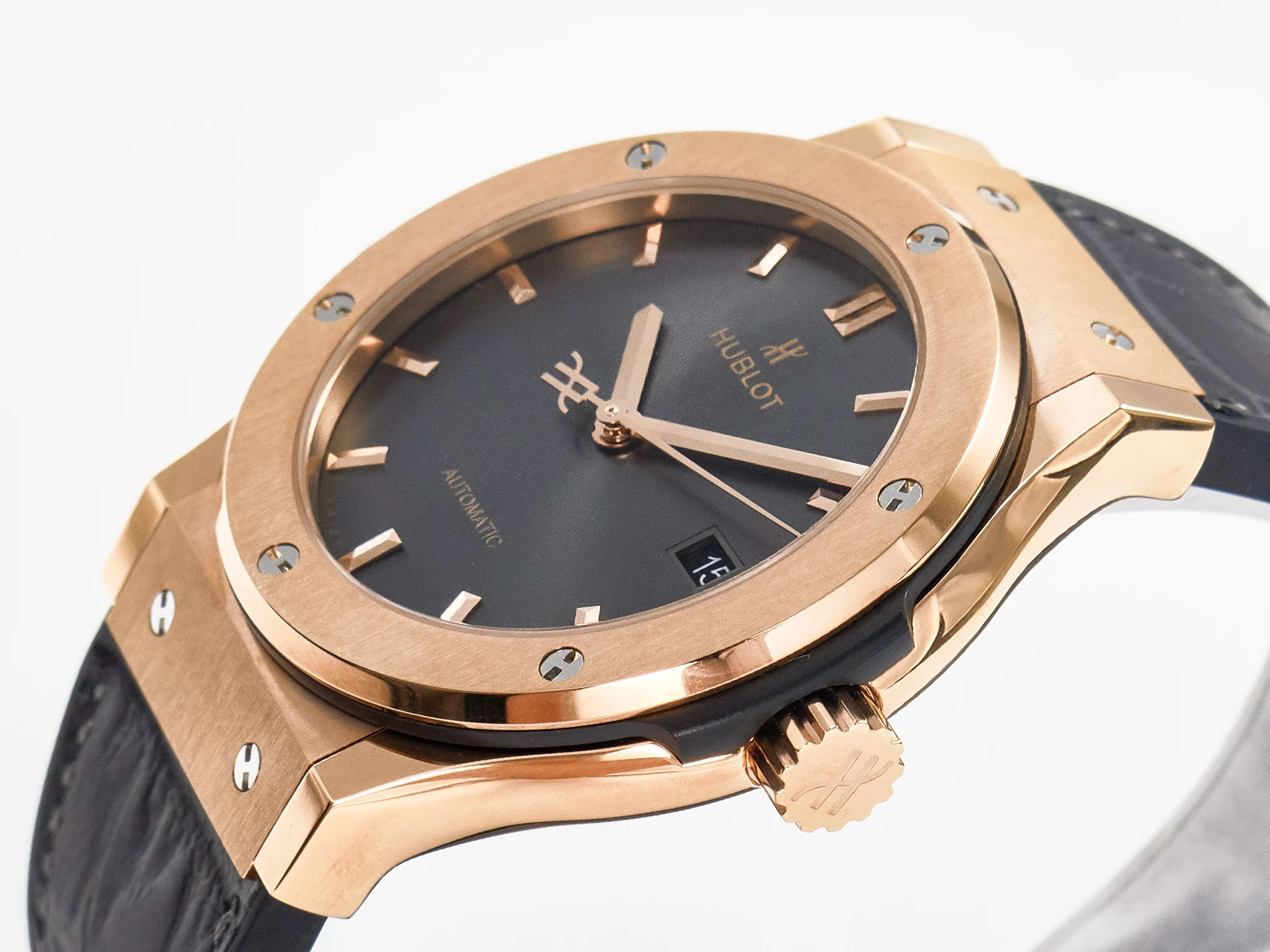 Classic Fusion 42mm RG JJF 1:1 Best Edition Gray Dial on Black Gummy Leather Strap