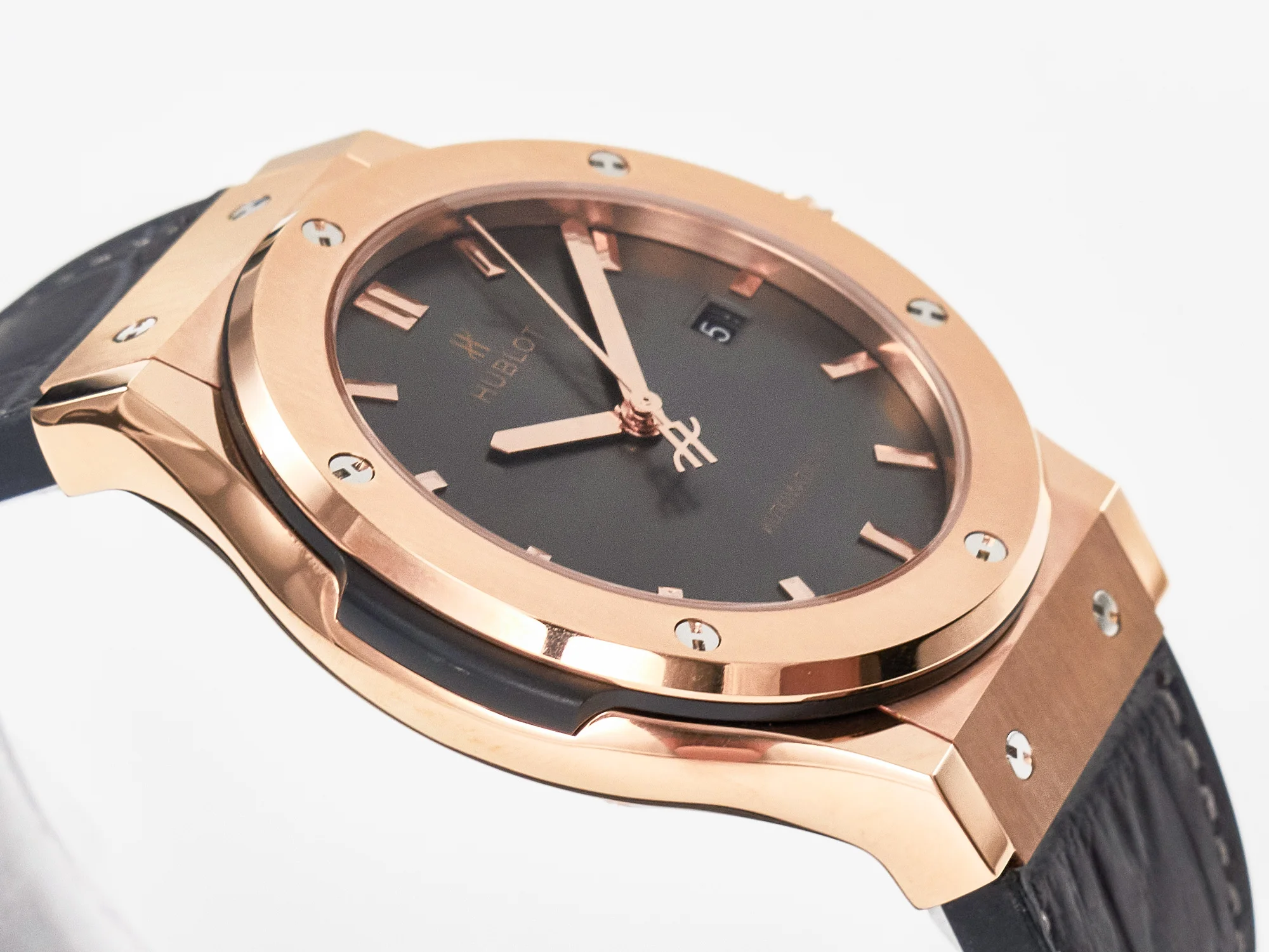 Classic Fusion 42mm RG JJF 1:1 Best Edition Gray Dial on Black Gummy Leather Strap