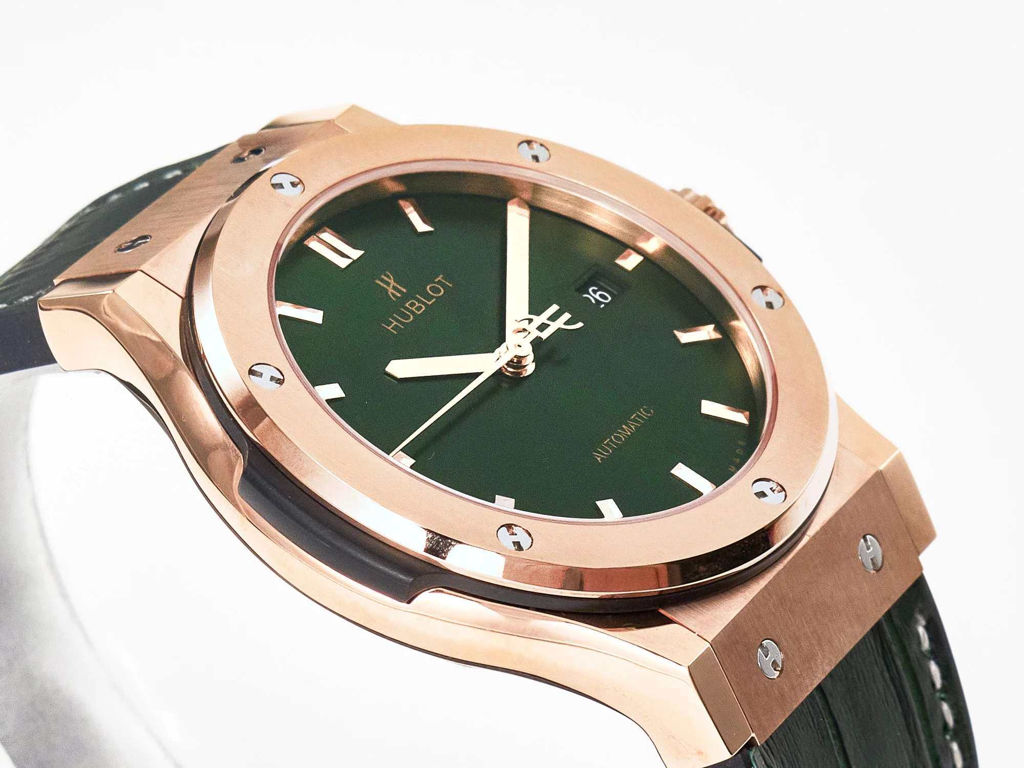 Classic Fusion 42mm RG JJF 1:1 Best Edition Green Dial on Green Gummy Leather Strap