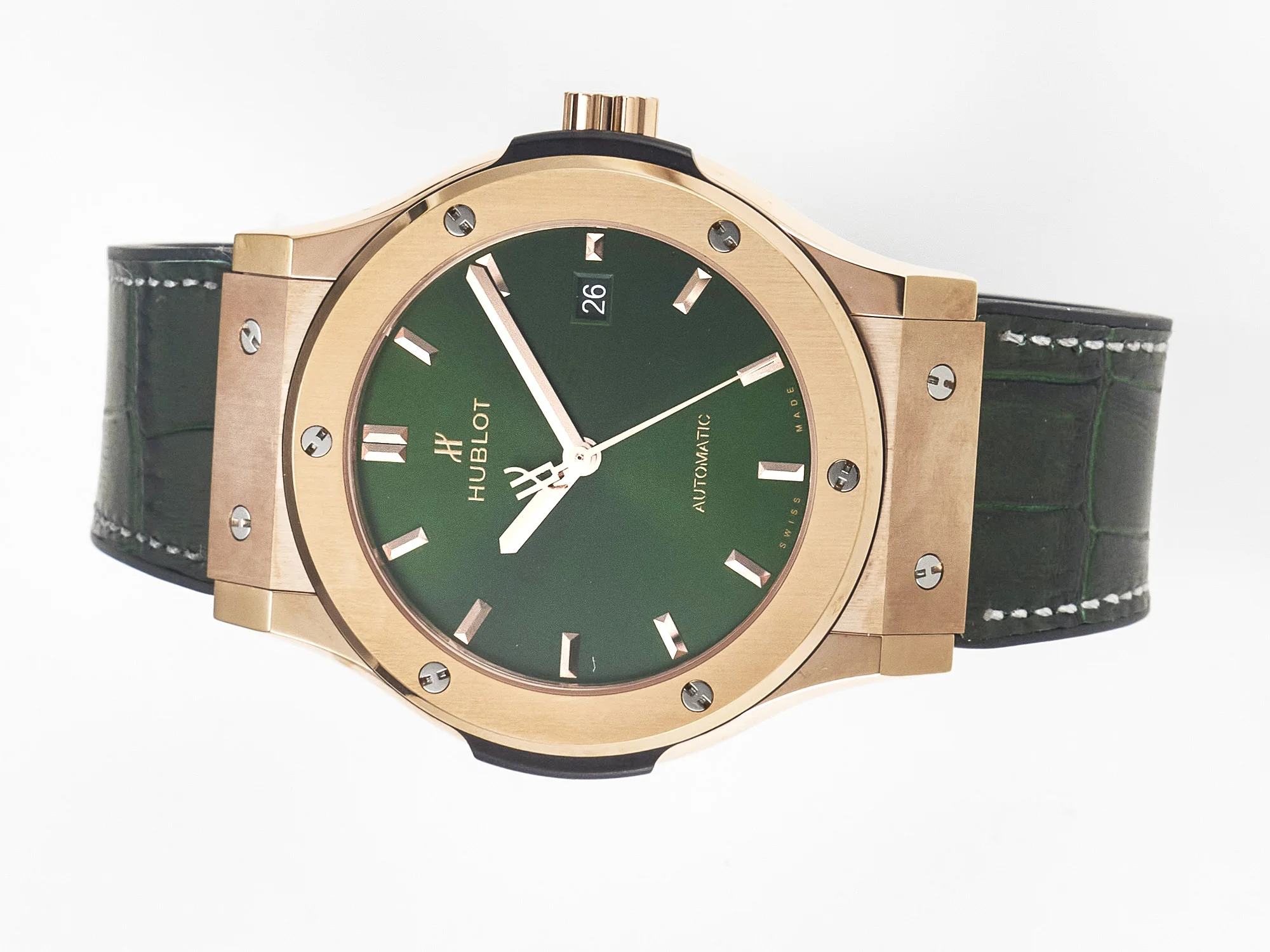 Classic Fusion 42mm RG JJF 1:1 Best Edition Green Dial on Green Gummy Leather Strap