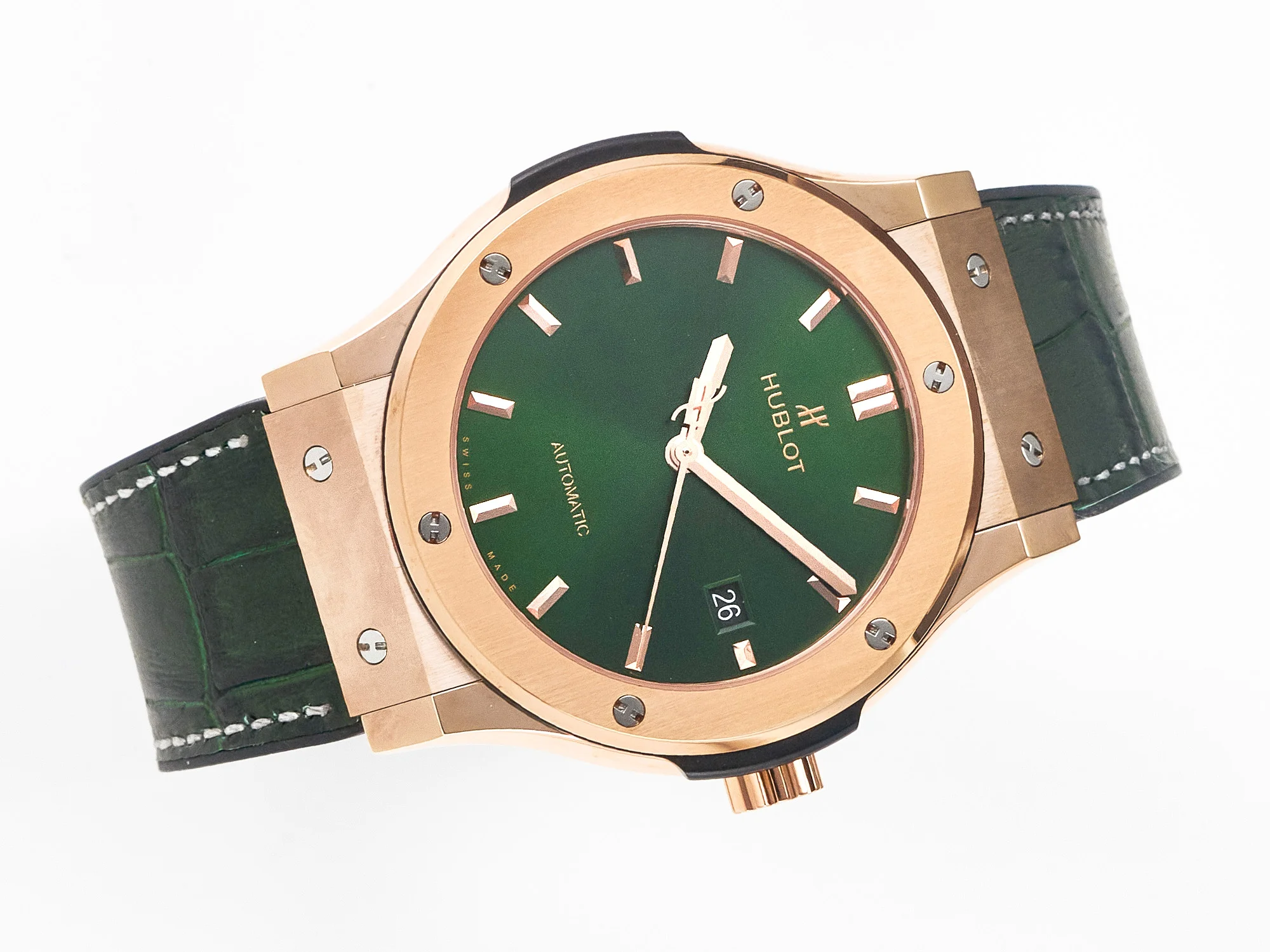 Classic Fusion 42mm RG JJF 1:1 Best Edition Green Dial on Green Gummy Leather Strap