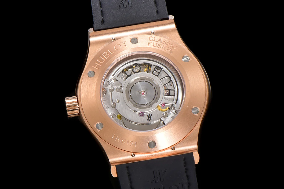 Classic Fusion Automatic 42mm Diamond Paved Dial in Rose Gold on Brown Leather Strap
