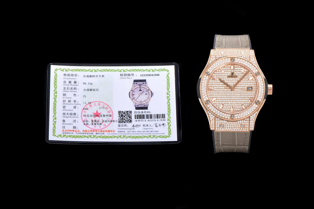 Classic Fusion Automatic 42mm Diamond Paved Dial in Rose Gold on Brown Leather Strap