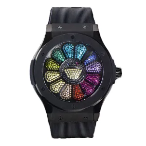 Classic Fusion Takashi Murakami 45mm Sunflower Dial in DLC on Rubber Strap