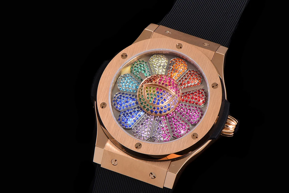 Classic Fusion Takashi Murakami 45mm Sunflower Dial in Rose Gold on Rubber Strap