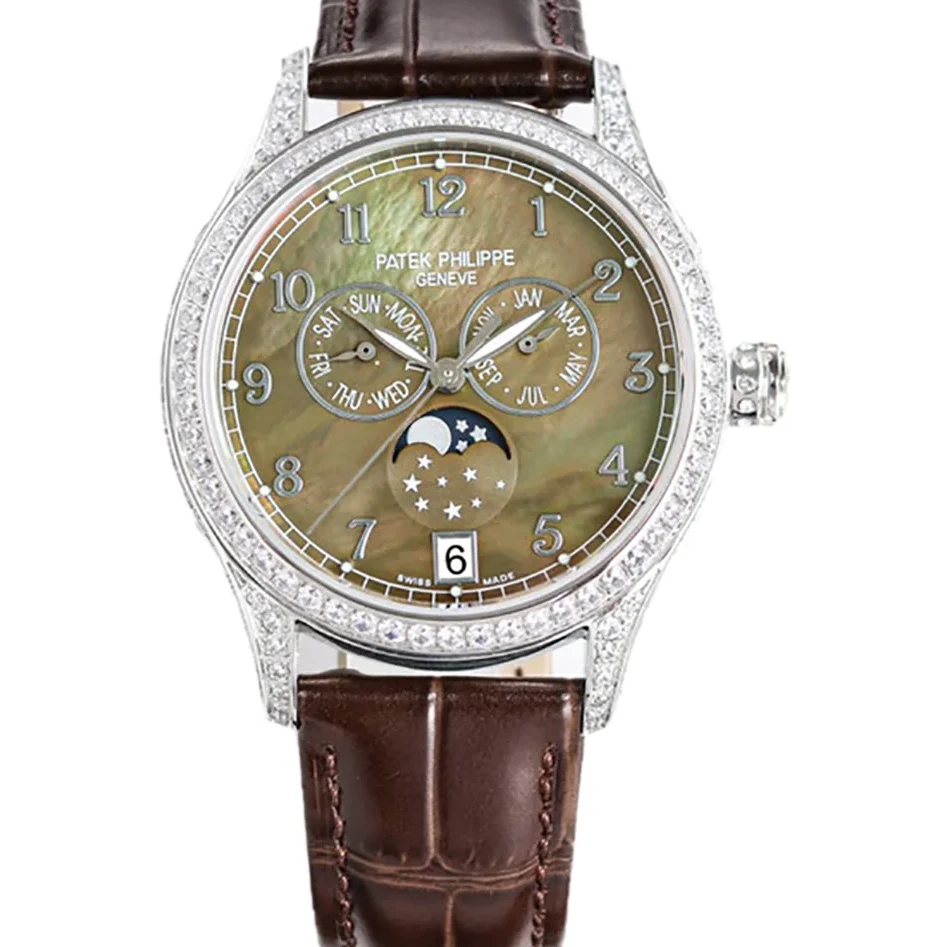 Complications 4948G Annual Calendar Moonphase Green MOP Dial in White Gold on Leather Strap