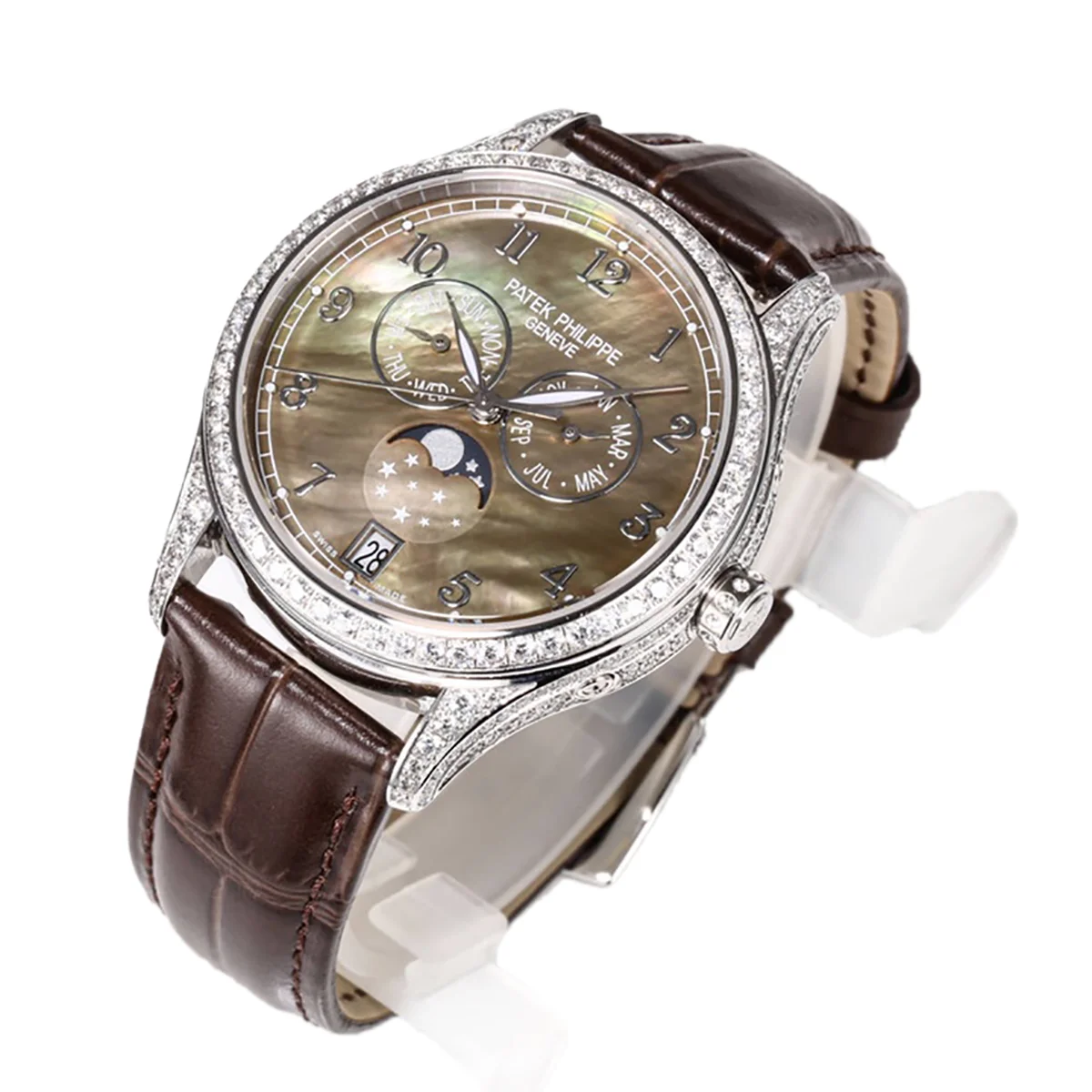 Complications 4948G Annual Calendar Moonphase Green MOP Dial in White Gold on Leather Strap