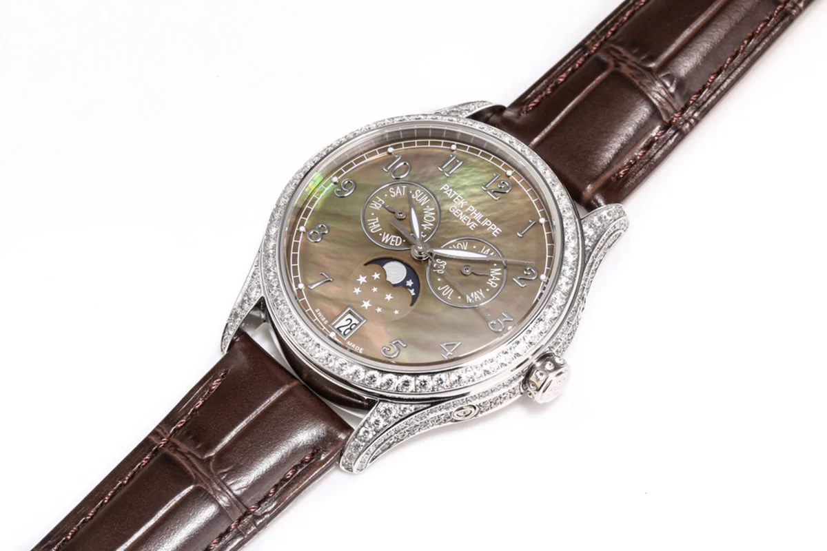 Complications 4948G Annual Calendar Moonphase Green MOP Dial in White Gold on Leather Strap