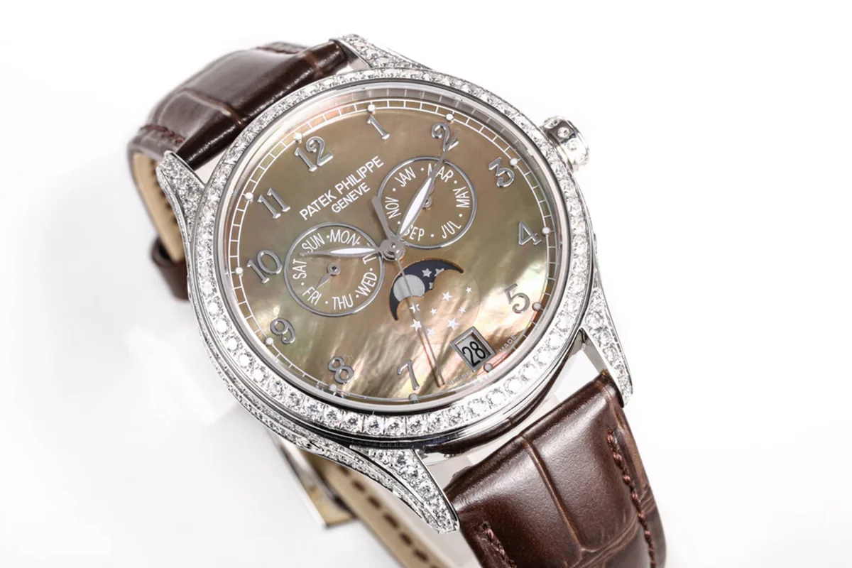 Complications 4948G Annual Calendar Moonphase Green MOP Dial in White Gold on Leather Strap