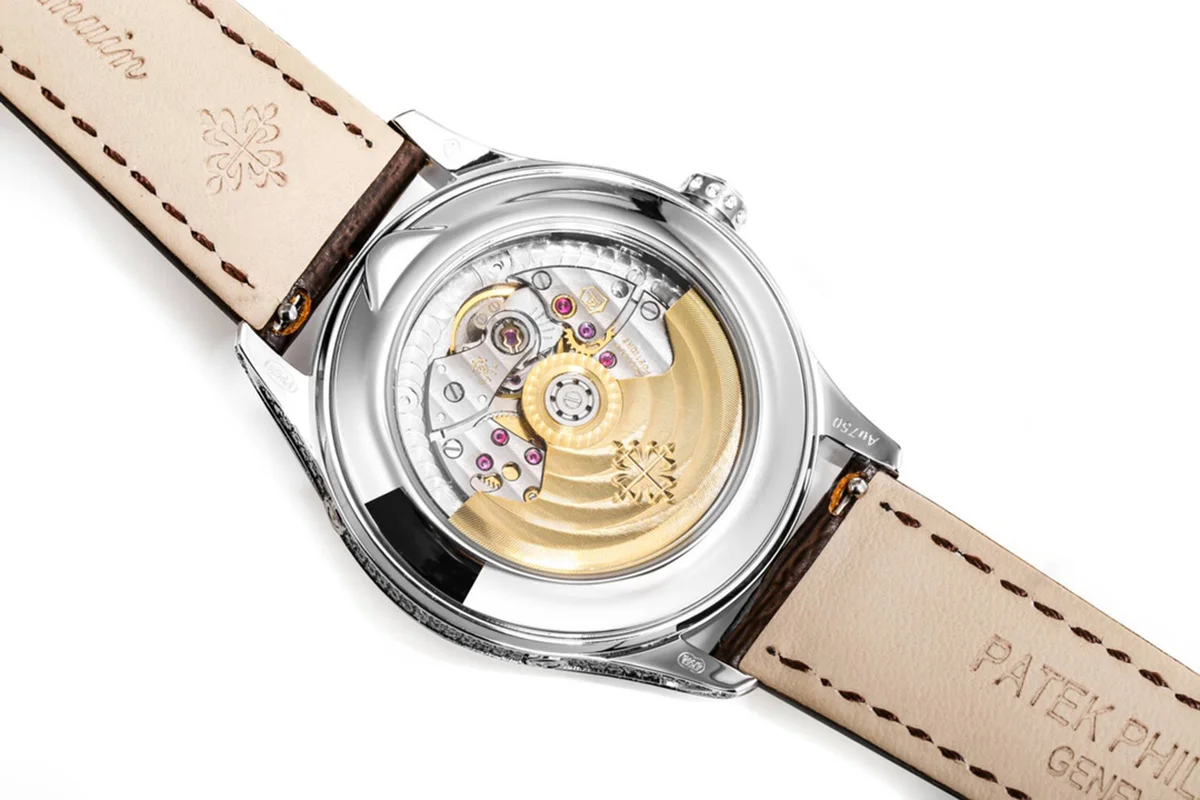 Complications 4948G Annual Calendar Moonphase Green MOP Dial in White Gold on Leather Strap