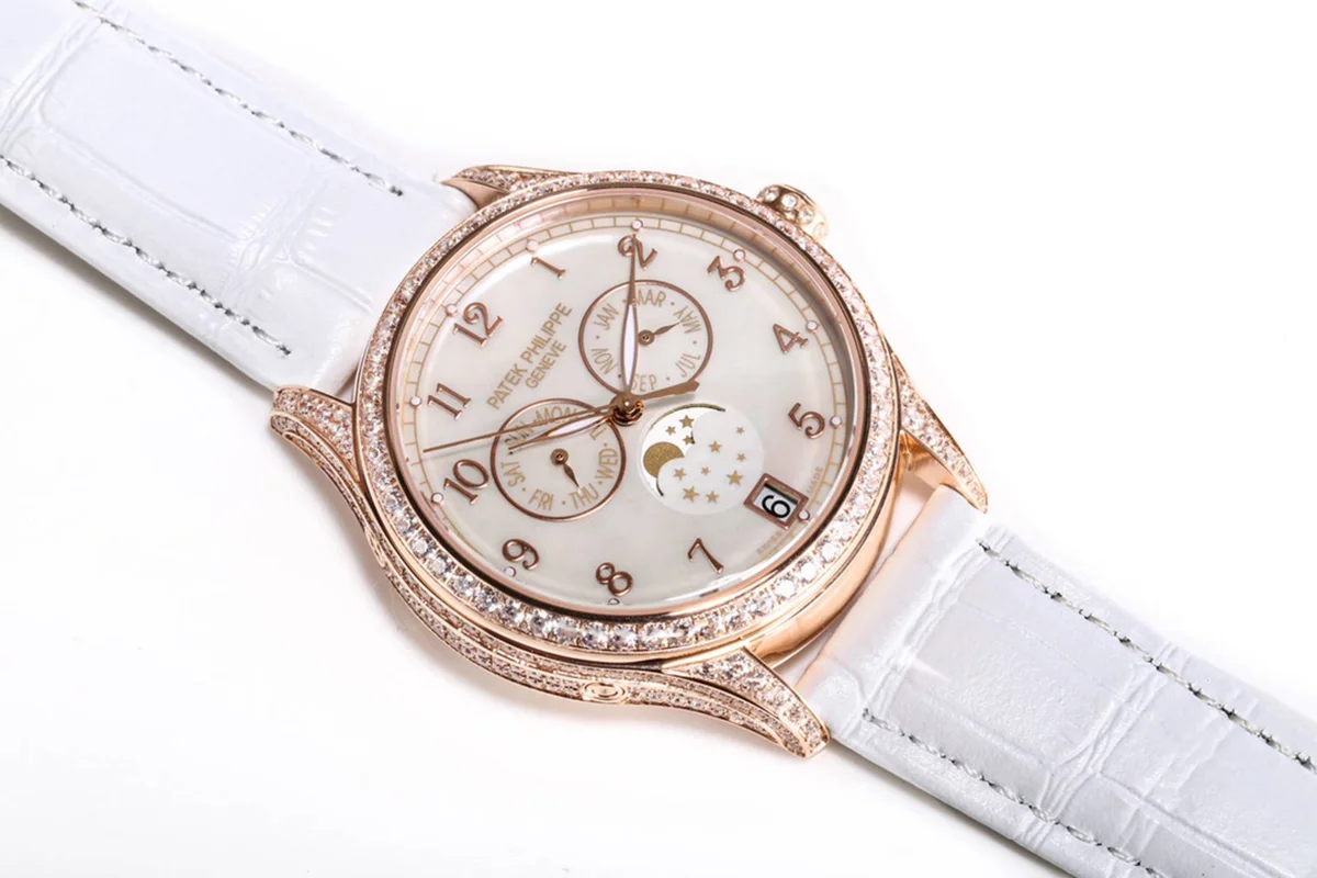 Complications 4948G Annual Calendar Moonphase MOP Dial in White Pink on Leather Strap
