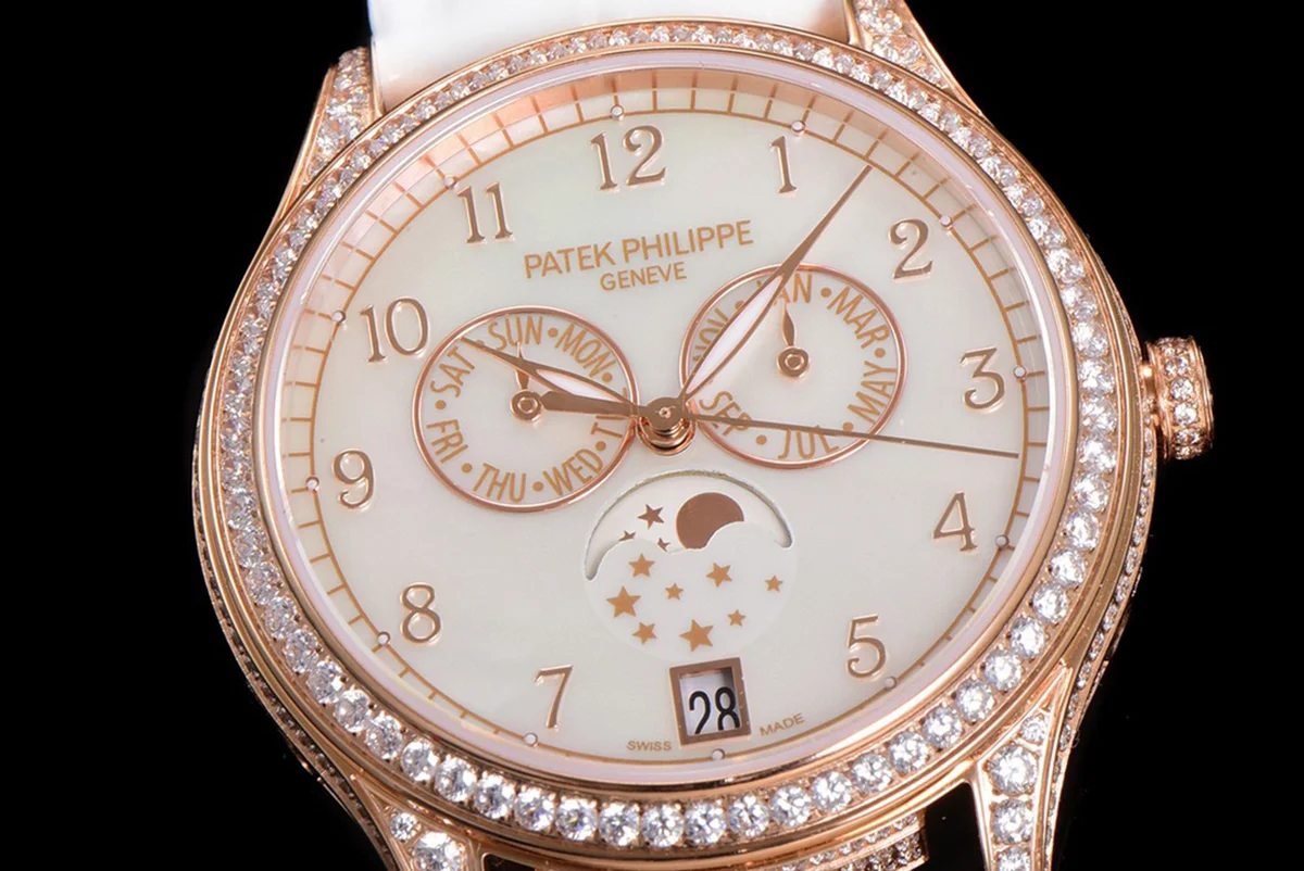 Complications 4948G Annual Calendar Moonphase MOP Dial in White Pink on Leather Strap