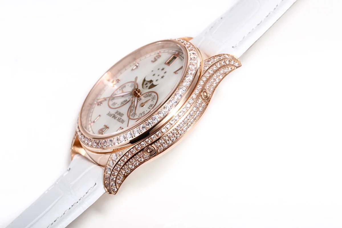 Complications 4948G Annual Calendar Moonphase MOP Dial in White Pink on Leather Strap
