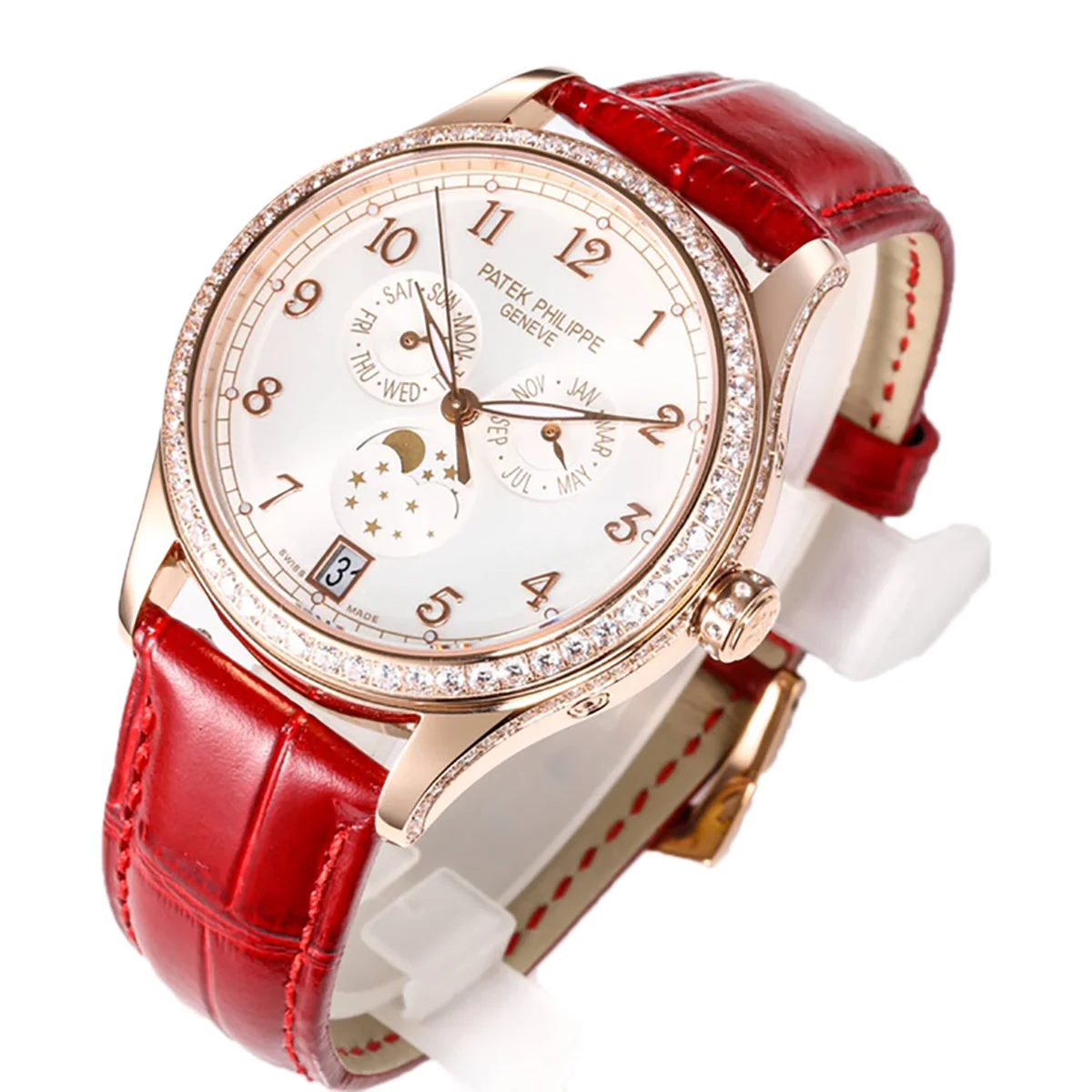 Complications 4948G Annual Calendar Moonphase White Dial in White Pink on Leather Strap