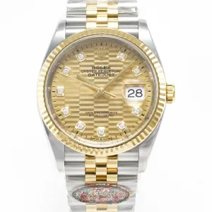 DateJust 36 126233 Clean 1:1 Best Edition 904L Steel YG Textured Diamonds Dial on SS/YG Jubilee Bracelet VR3235