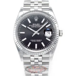 DateJust 36 126234 904L SS Clean 1:1 Best Edition Fluted Bezel Black Dial on Jubilee Bracelet VR3235