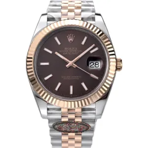 Datejust 41 126331 Chocolate Dial Stick Markers in EveroseSteel on Jubilee Bracelet