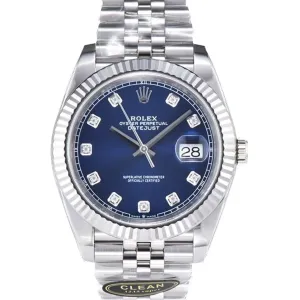 Datejust 41 126334 Bright Blue Dial Diamond Markers on Jubilee Bracelet