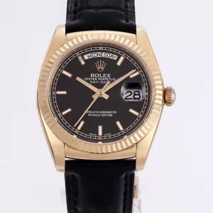Day-Date 36 Black Dial in Rose Gold on Leather Strap