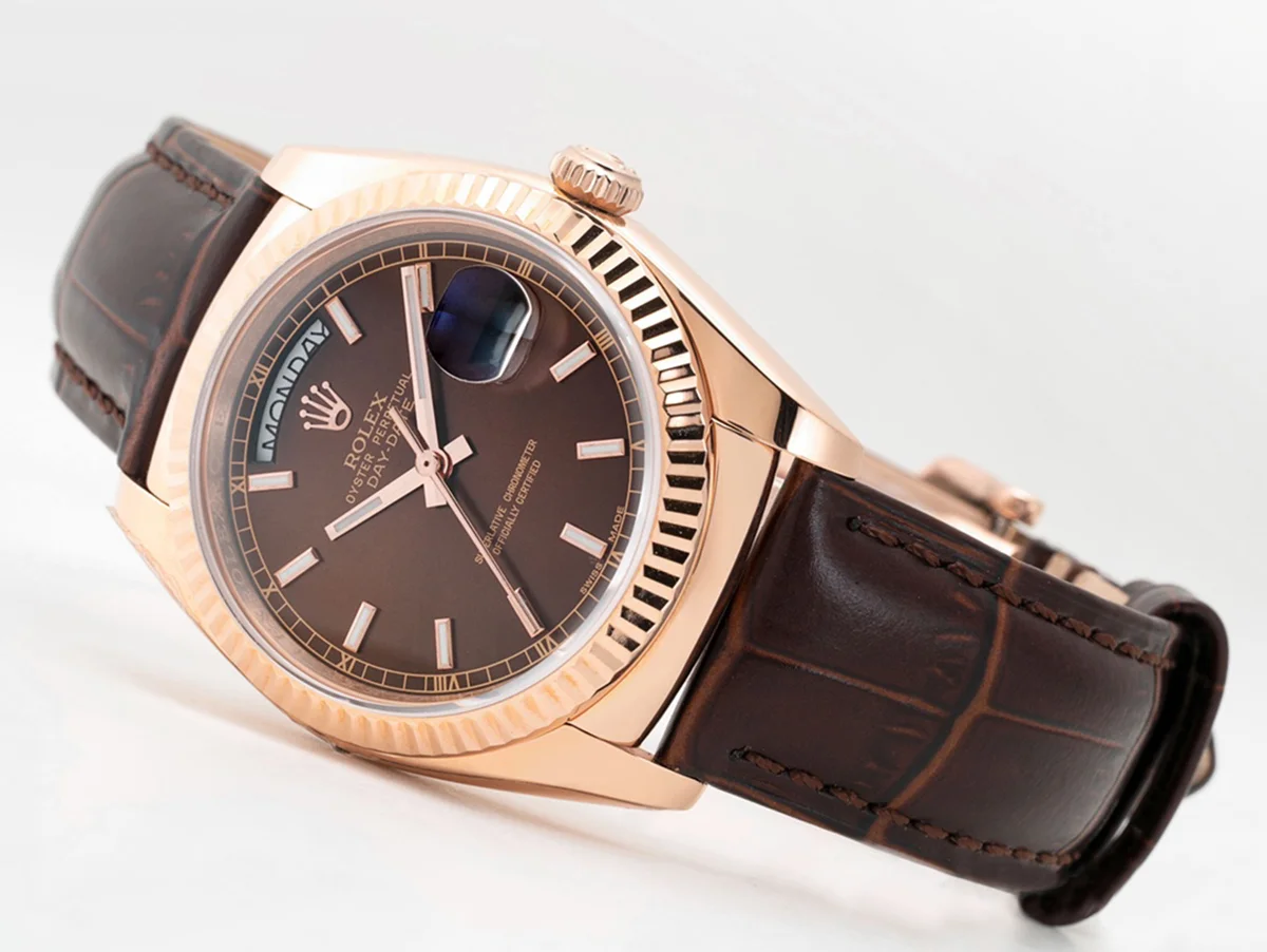 Day-Date 36 Brown Dial in Rose Gold on Leather Strap
