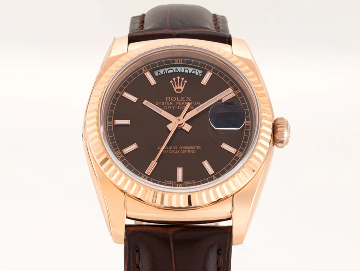 Day-Date 36 Brown Dial in Rose Gold on Leather Strap