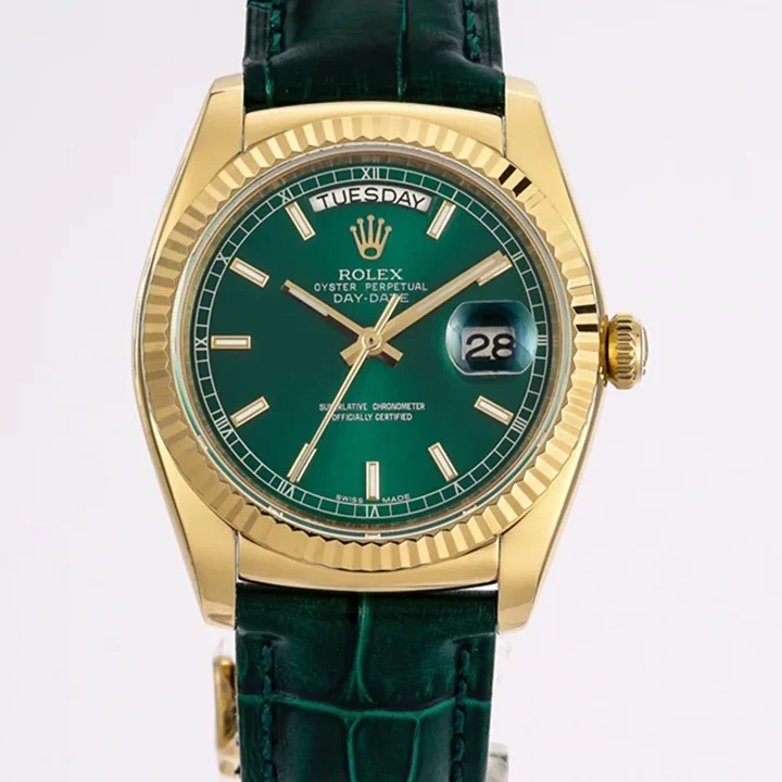 Day-Date 36 Green Dial in Yellow Gold on Leather Strap