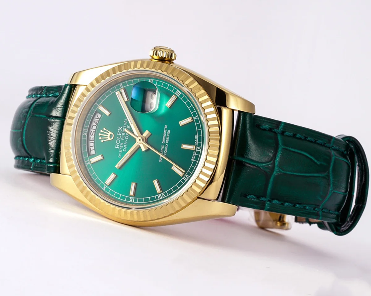 Day-Date 36 Green Dial in Yellow Gold on Leather Strap