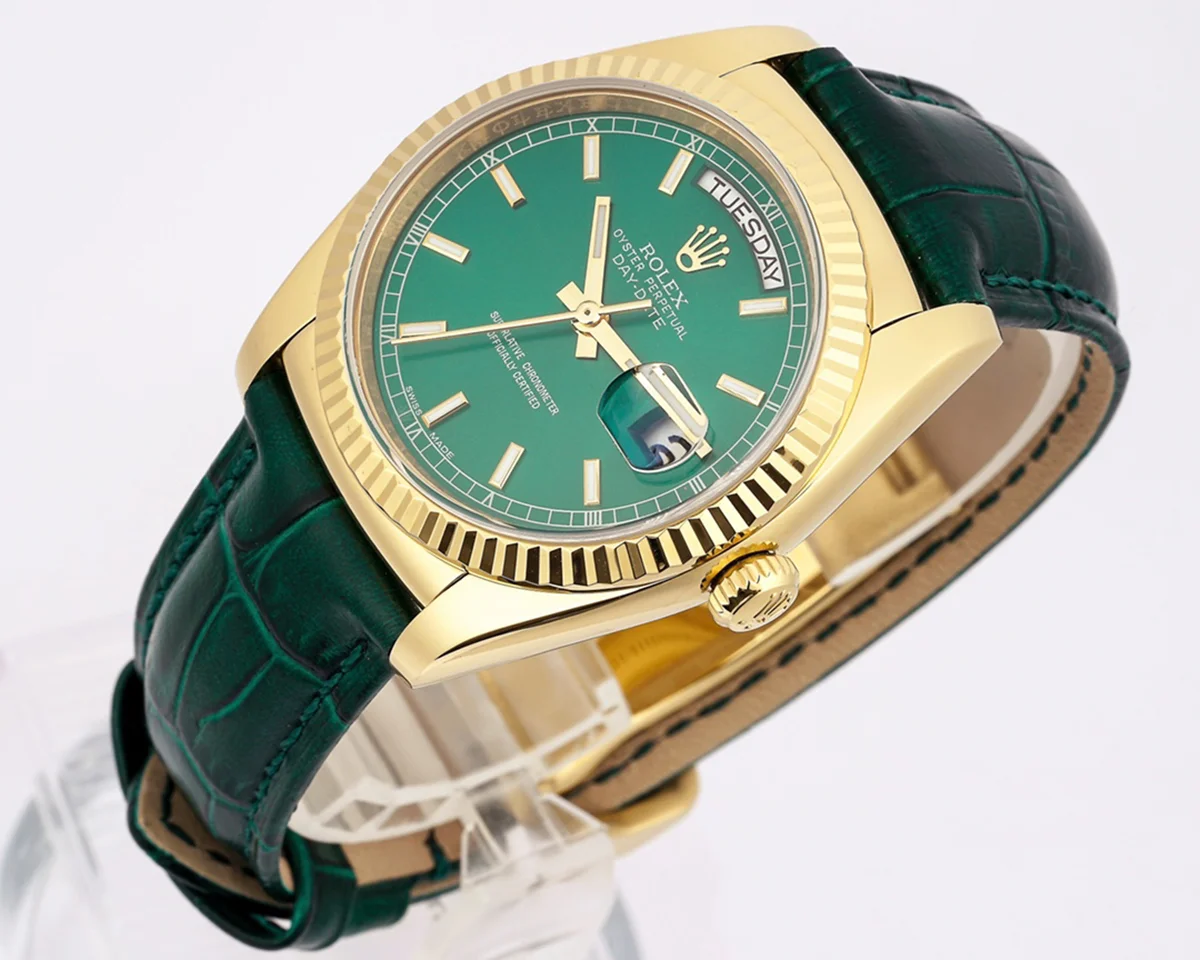 Day-Date 36 Green Dial in Yellow Gold on Leather Strap