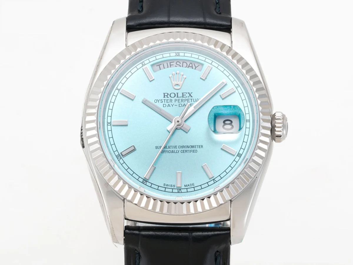 Day-Date 36 Ice Blue Dial in White Gold on Leather Strap