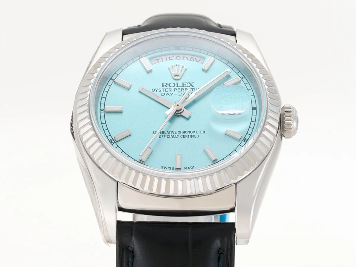 Day-Date 36 Ice Blue Dial in White Gold on Leather Strap