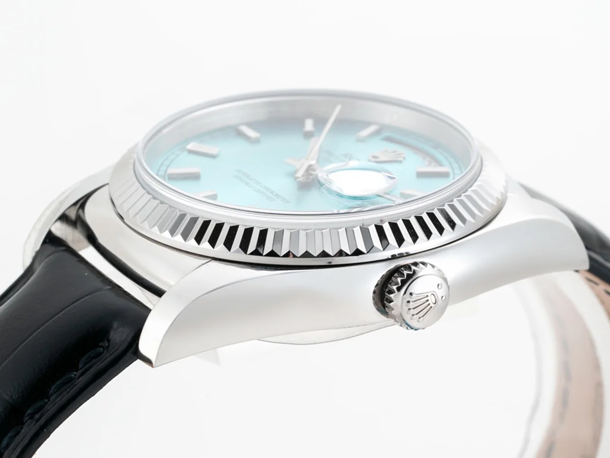 Day-Date 36 Ice Blue Dial in White Gold on Leather Strap
