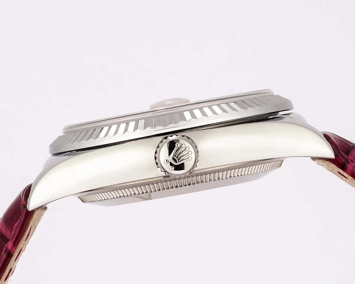 Day-Date 36 Red Dial in White Gold on Leather Strap