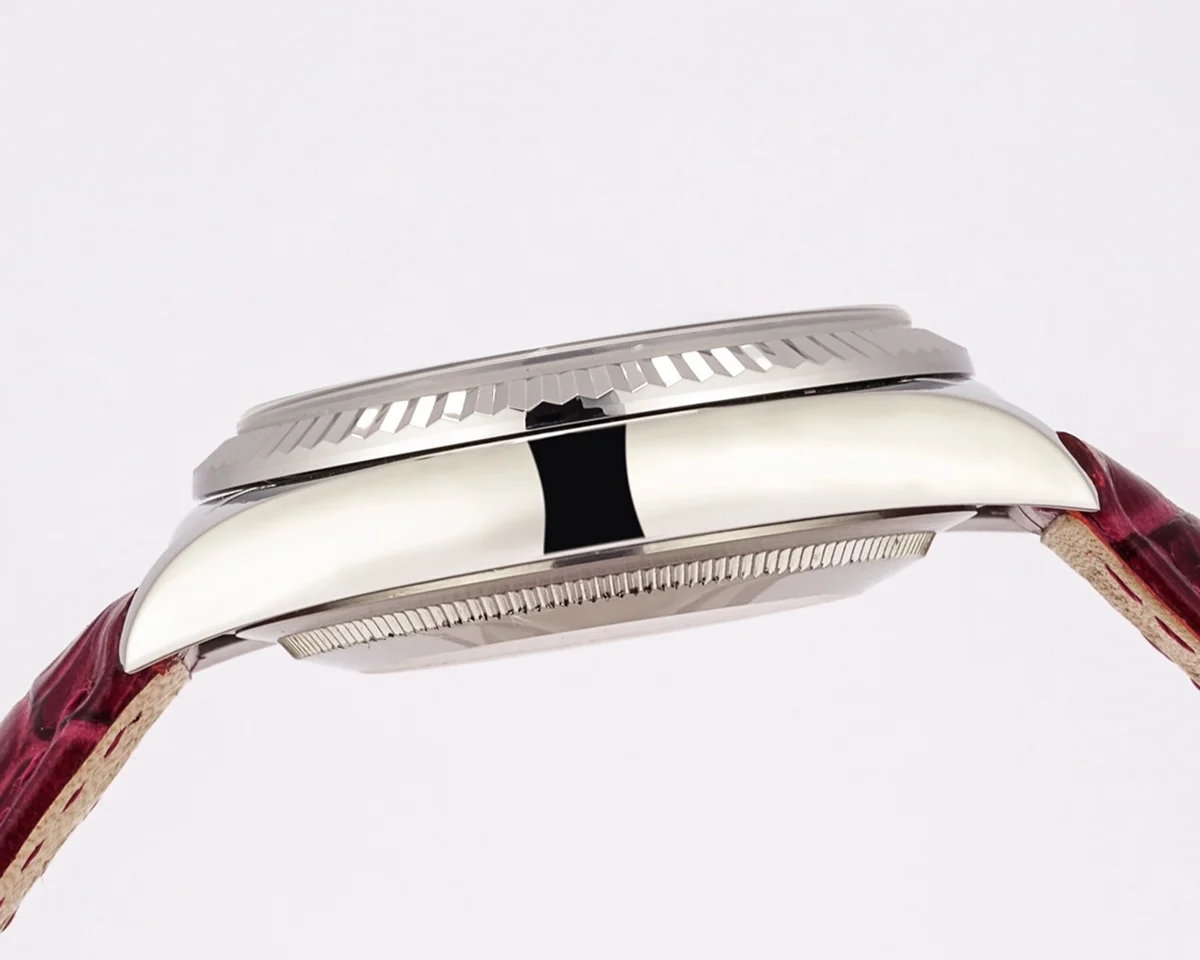 Day-Date 36 Red Dial in White Gold on Leather Strap
