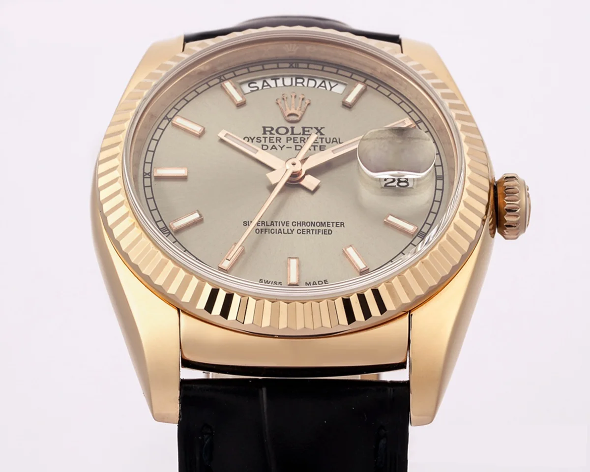 Day-Date 36 Silver Dial in Rose Gold on Leather Strap