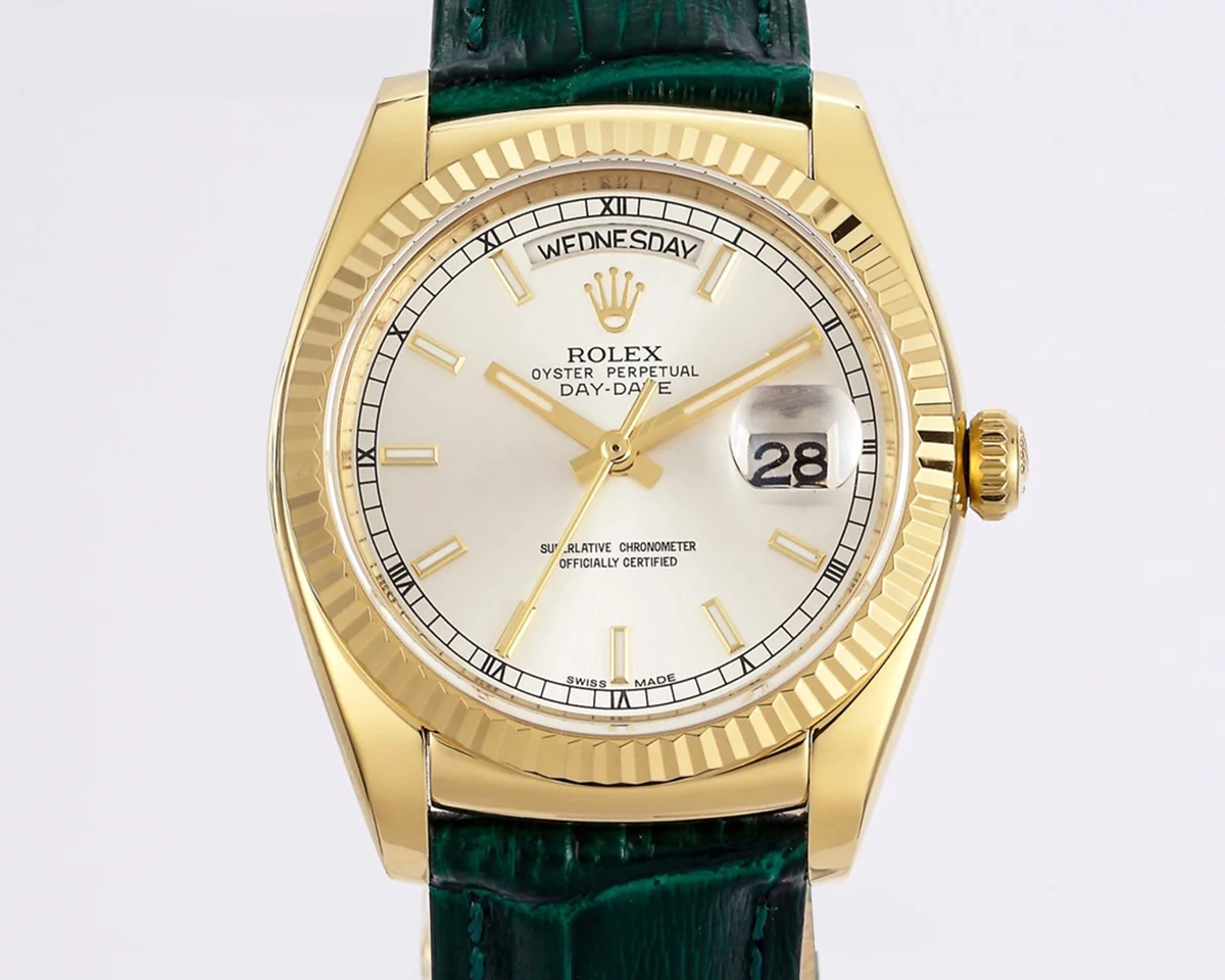 Day-Date 36 White Dial in Yellow Gold on Leather Strap