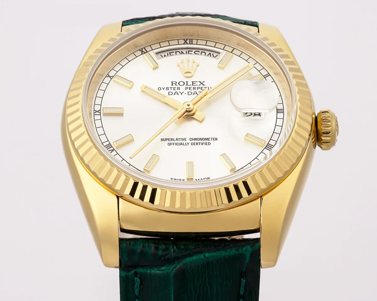 Day-Date 36 White Dial in Yellow Gold on Leather Strap