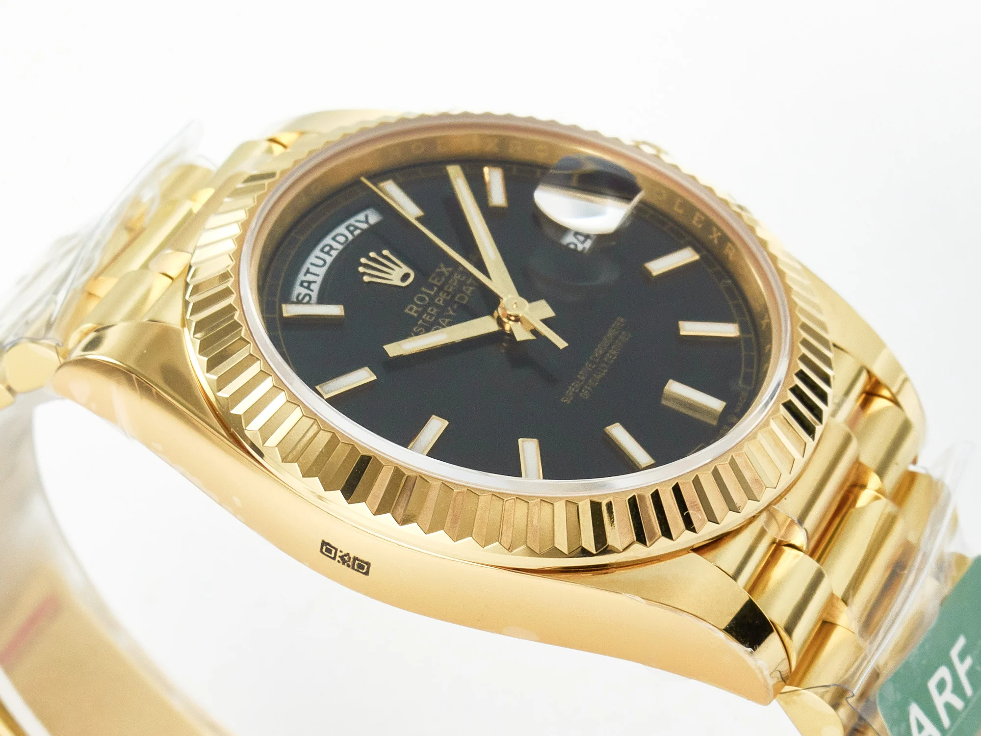 Day Date 40 228238 ARF 904L Steel Black Stick Dial on President Bracelet VR3255