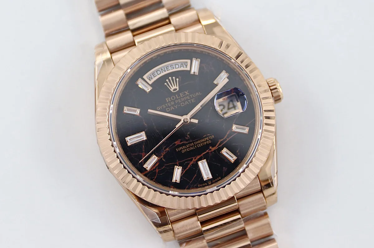 Daydate 36 128235 Eisenkiesel (Quartz Stone) Dial Diamond Markers in Everose Gold