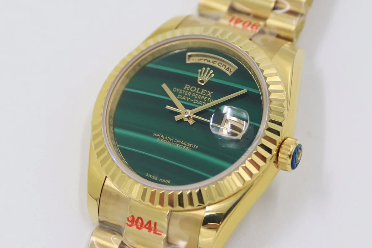 Daydate 36 128238 Malachite Dial in Yellow Gold