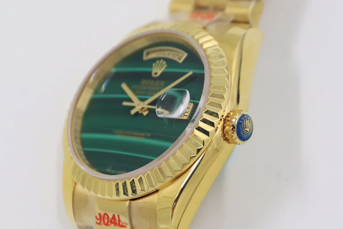 Daydate 36 128238 Malachite Dial in Yellow Gold