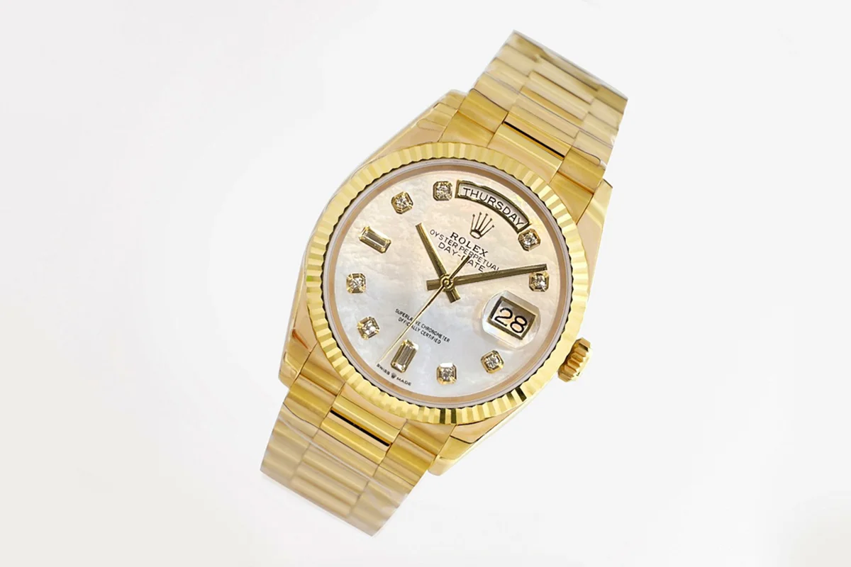 Daydate 36 128238 MOP Dial in Yellow Gold