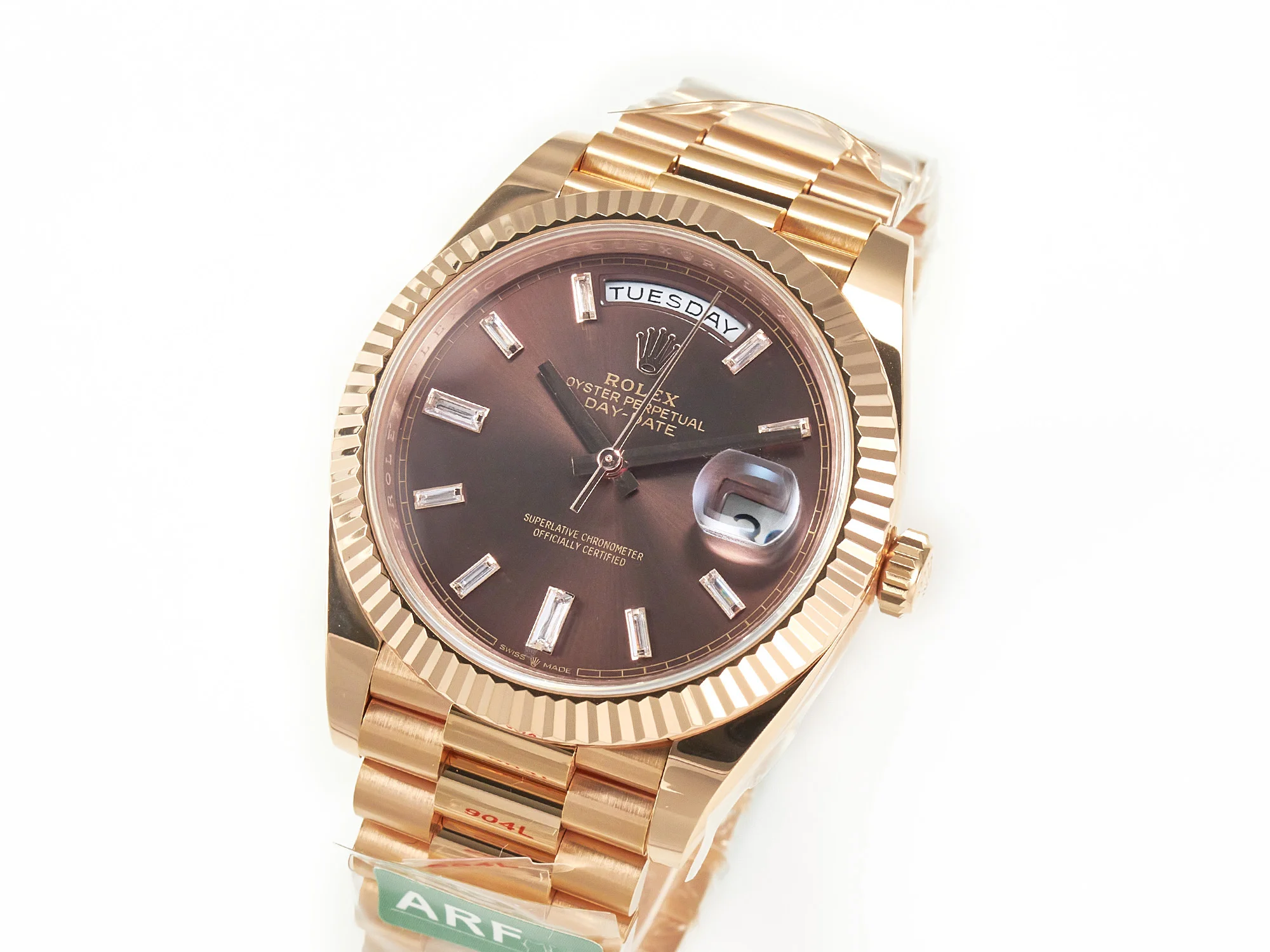 DayDate 40 228235 ARF 904L Steel Brown Crystal Diamonds Bezel on President Bracelet VR3255