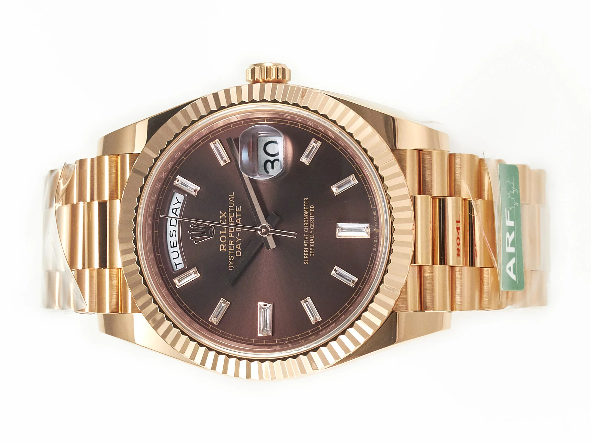 DayDate 40 228235 ARF 904L Steel Brown Crystal Diamonds Bezel on President Bracelet VR3255