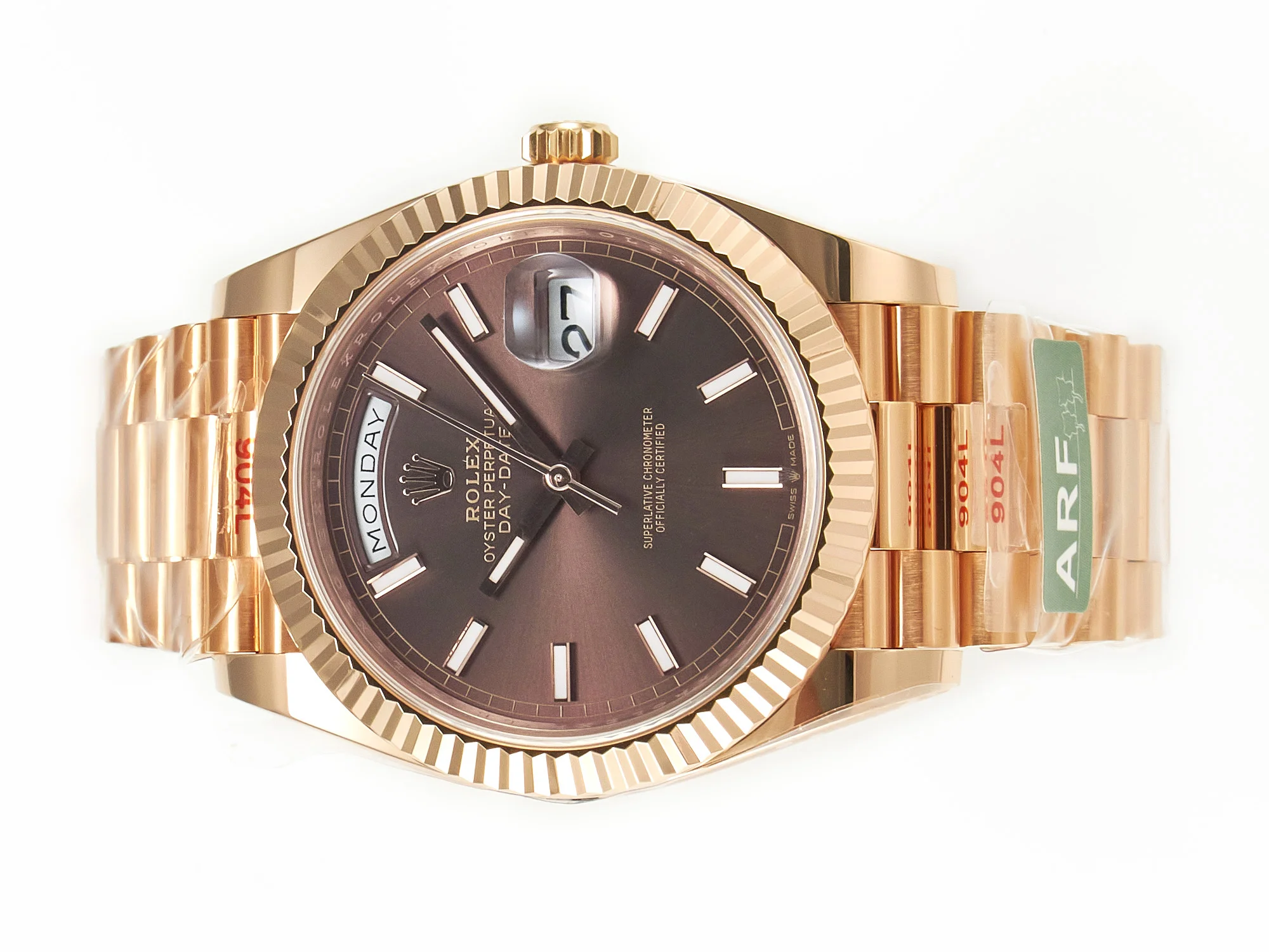 DayDate 40 228235 ARF 904L Steel Brown Stick Dial on President Bracelet VR3255
