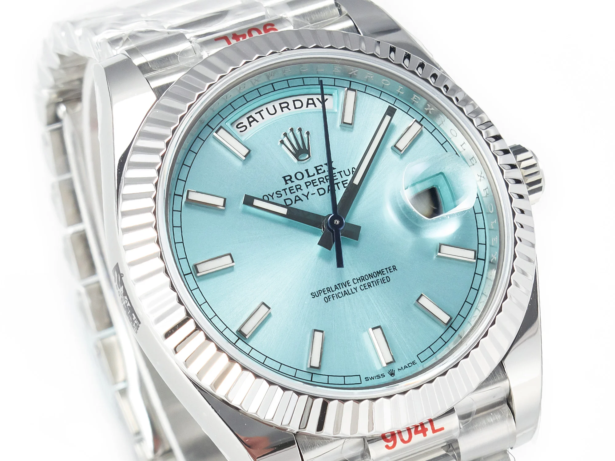 DayDate 40 228236 ARF 904L Steel Tiffany Blue Stick Dial on President Bracelet VR3255
