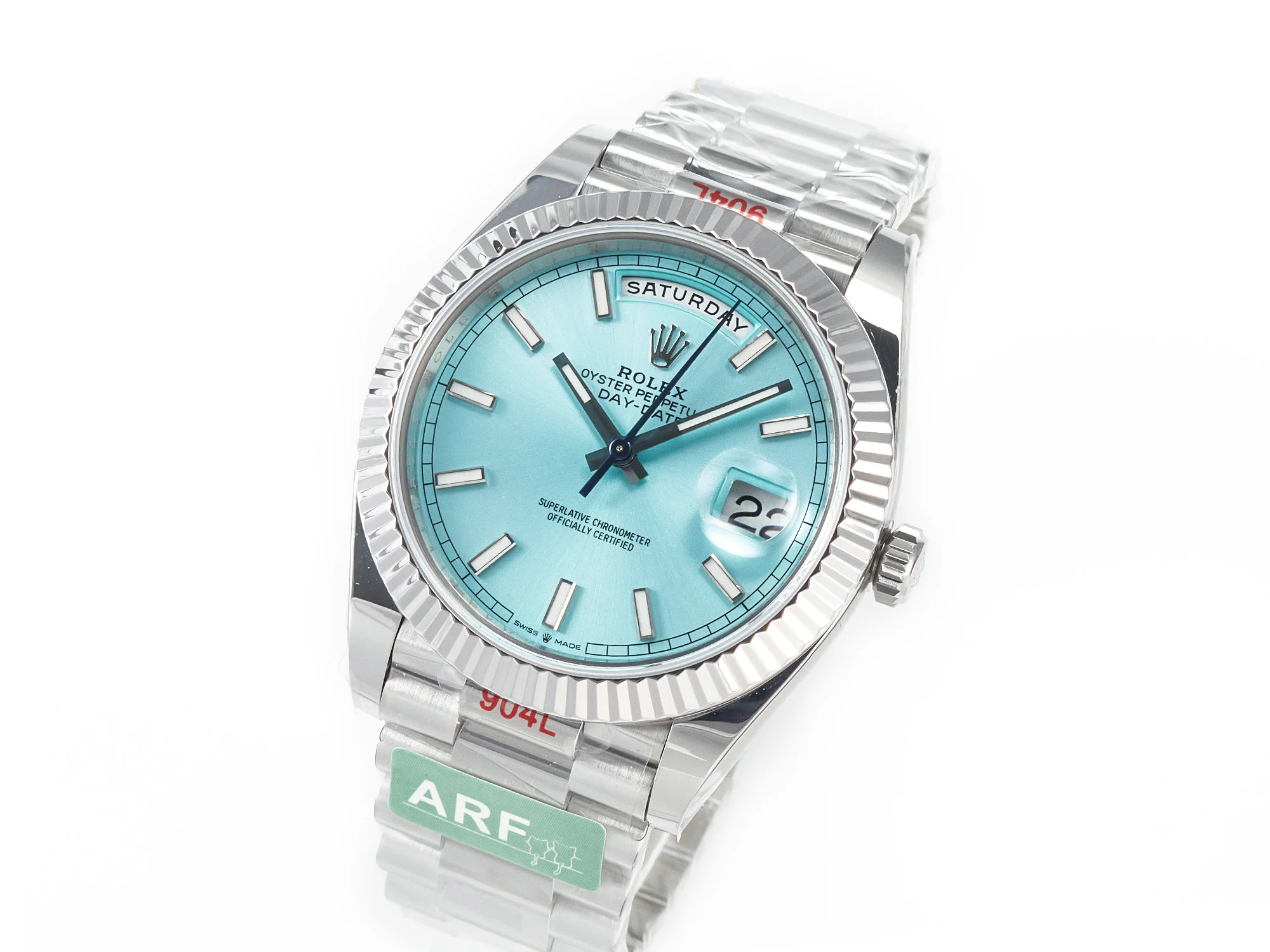 DayDate 40 228236 ARF 904L Steel Tiffany Blue Stick Dial on President Bracelet VR3255