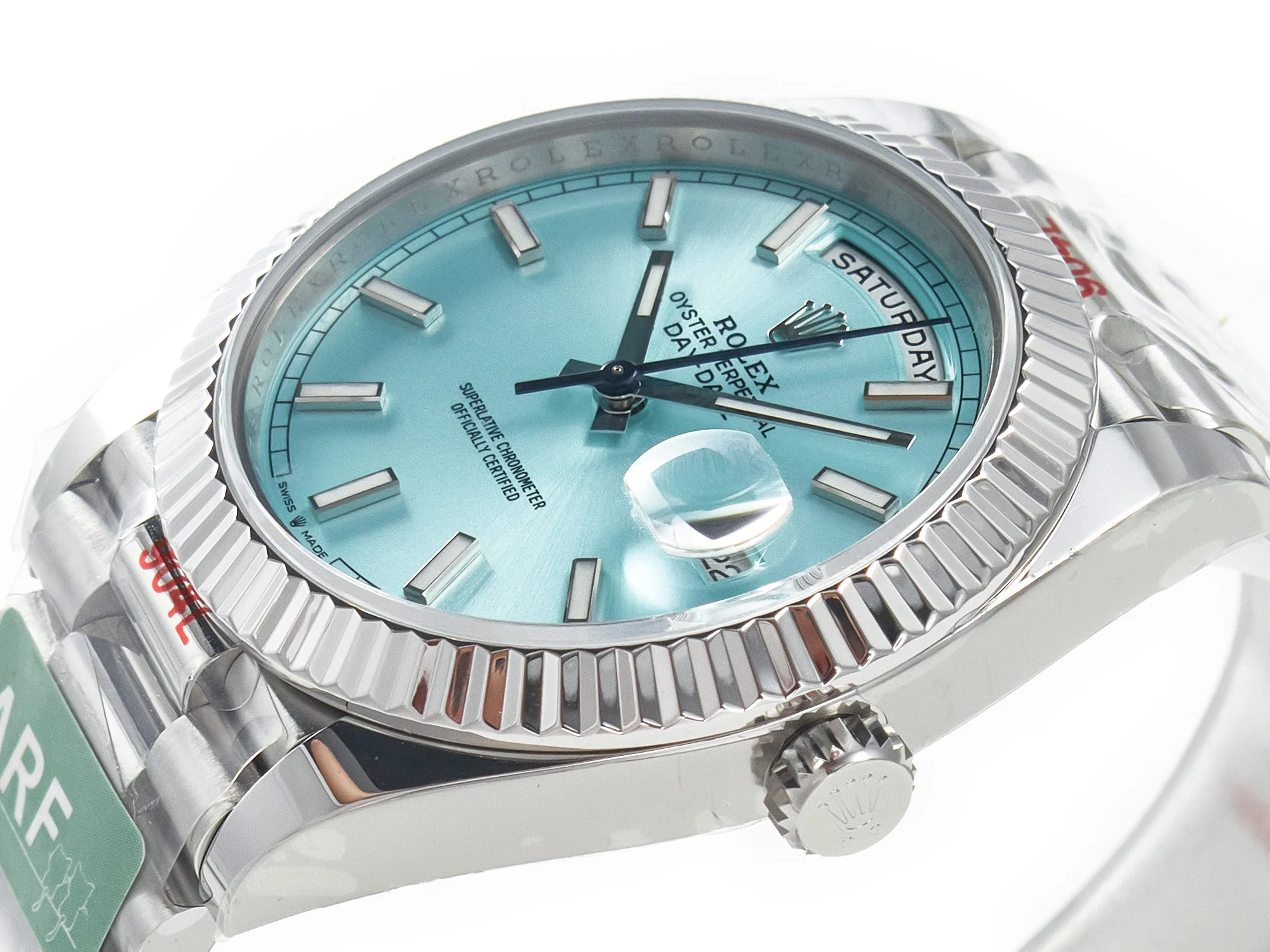 DayDate 40 228236 ARF 904L Steel Tiffany Blue Stick Dial on President Bracelet VR3255